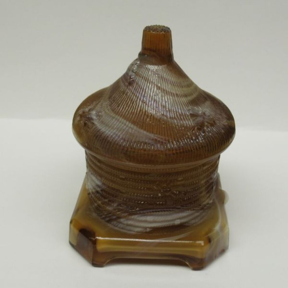 Imperial Caramel Slag Glass HONEY BEE JAR with Lid and Original Label - Picture 2 of 5
